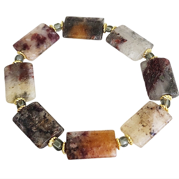 18x13MM Lodolite Quartz Stretch Beaded Bracelet - Picture 2 of 6